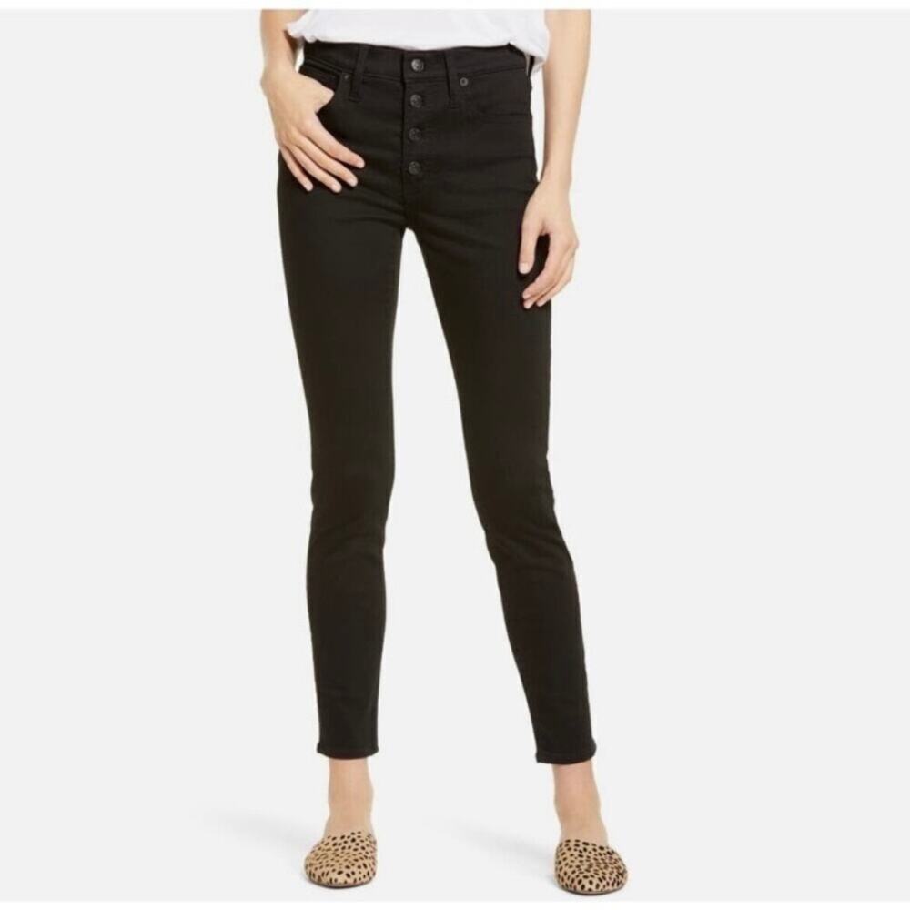 Madewell Sz 33 Black 9” Mid-rise Skinny Jeans Exposed Button-fly Stretchy